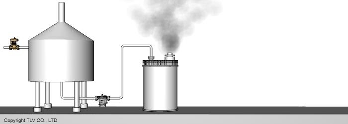 ドレン回収タンクの廃蒸気の回収：廃蒸気熱交換器の導入前