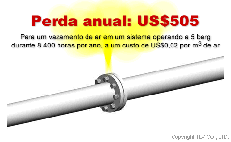 Perda Financeira através de um Vazamento de 1 mm (0,03 in)