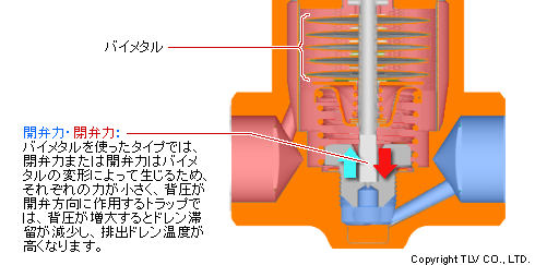 サーモスタティックトラップ（バイメタル）の背圧許容度