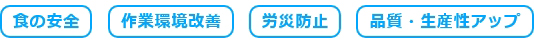 食の安全／作業環境改善／労災防止／品質・生産性アップ